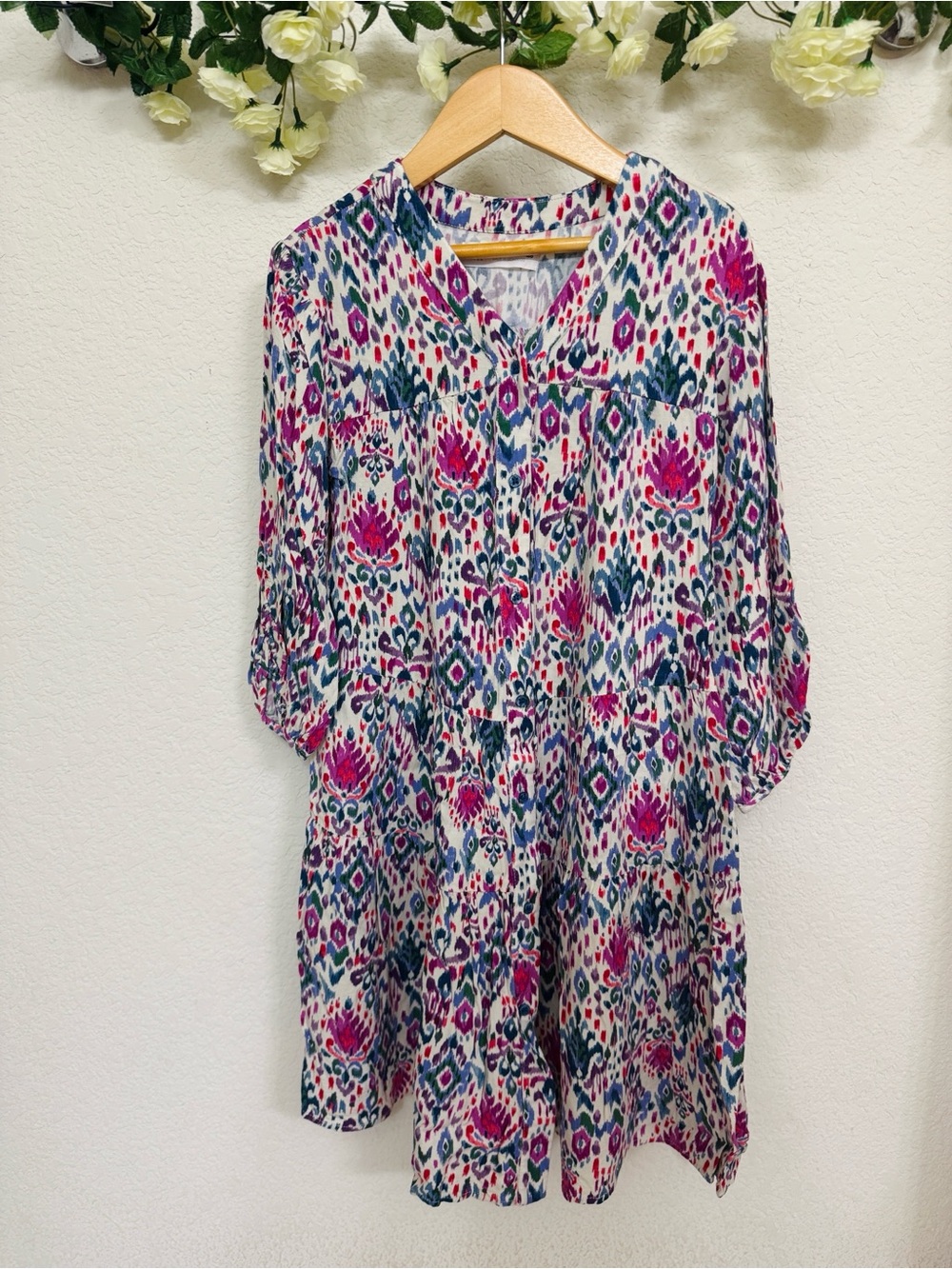 Zara • Girls Multicolor Abstract Floral Boho Tiered Button Front Dress